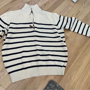 Striped cream and black Brandy Melville half zip sweater